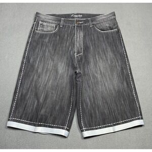 Koman Jeans Denim Shorts Mens 36 Gray Baggy VTG Y2K Thick Contrast Stitch